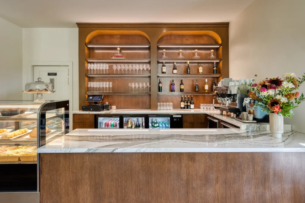 a counter with a bunch of food on it