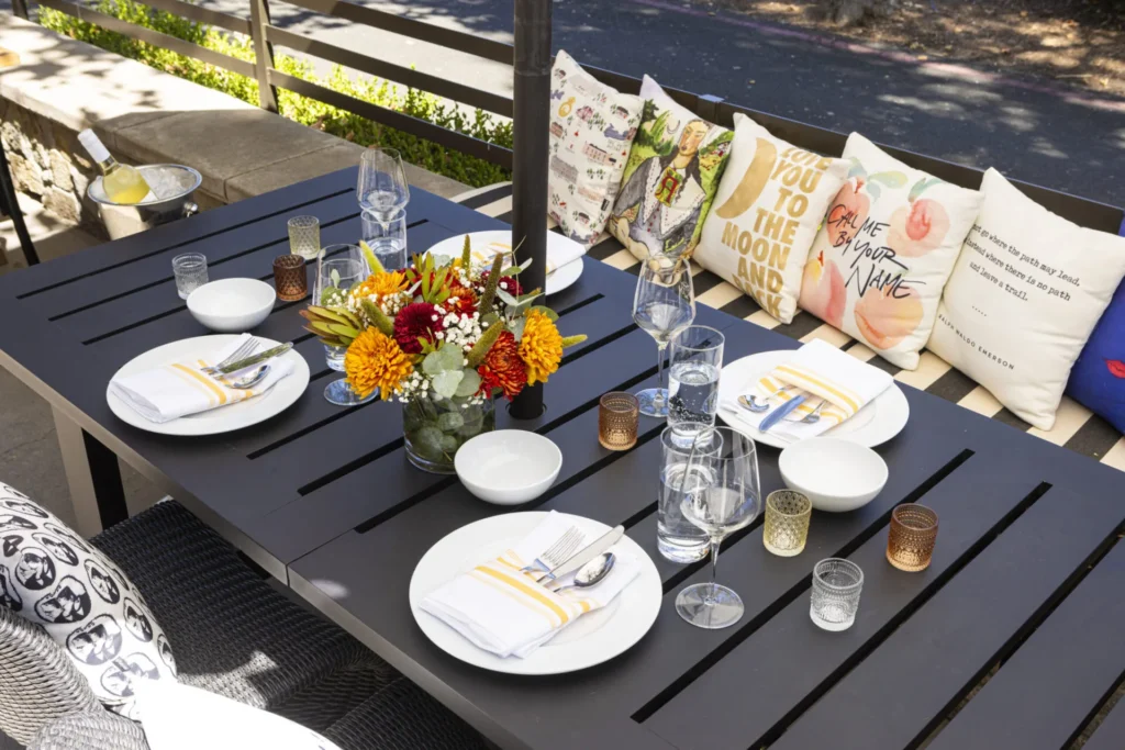 a table with plates and glasses on it